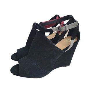 Joe’s Suede Leather Peep Toe Ankle Strap Wedge Booties Size 9.5 Black